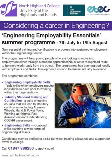 Photograph of North Highland College Summer Programme ‘Engineering Employability Essentials'