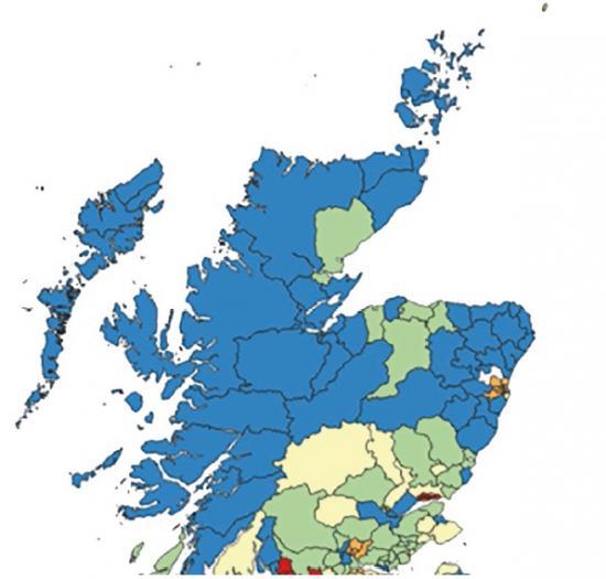 Photograph of Scotiaeconomics Map Showing Scottish Risk Areas for Covid 19