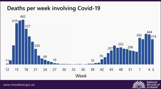 Photograph of Deaths Involving Covid-19 Week 5: 1 Feb-7 Feb - National Registers For Scotland