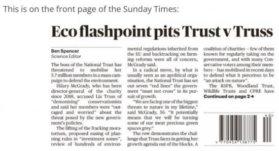 Photograph of Truss Can't Take On Nature And Win - National Trust has lined up with the RSPB, the Wildlife Trust and the Wetlands and Wildfowl Trust