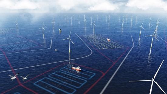 Photograph of Amazon Funds The World's First Commercial-scale Seaweed Farm Located Between Offshore Wind Turbines