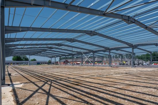 Photograph of First Steel Frame Erected For New Facility To Protect And Preserve Army Vehicles