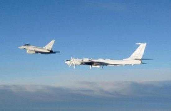 Photograph of RAF Typhoon Jets Intercept Russian Bombers Flying North Of Scotland