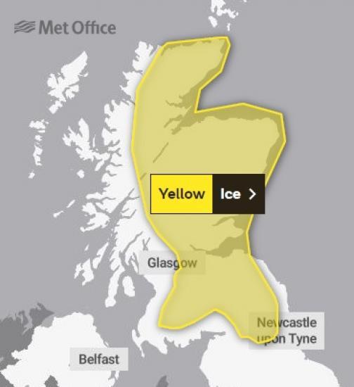 Photograph of Met Office Warning For Icy Patches On Untreated Roads On Monday morning