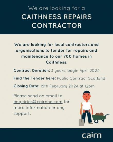 Photograph of Cairn Housing Are Looking For A Repairs Contractor In Caithness! - Three Years Work Starting April 2024