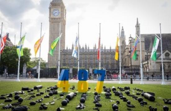 Photograph of 487 Ukrainian Athletes Killed Following Russia's Invasion Honoured In Parliament Square