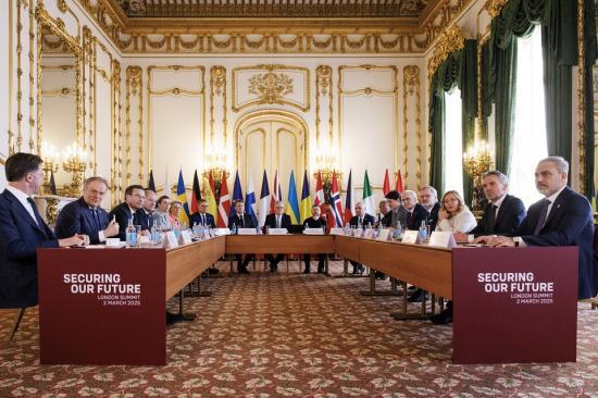 Photograph of PM remarks at international leaders' summit press conference: 2 March 2025