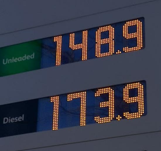 Photograph of Crude oil hitting $117 per barrel, pushing pump prices  - Diesel At Wick Now 173.9 per litre