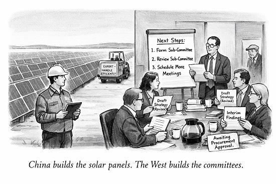 Photograph of China Builds the Solar Panels, the West Builds the Committees: What the Global Net‑Zero Race Really Looks Like
