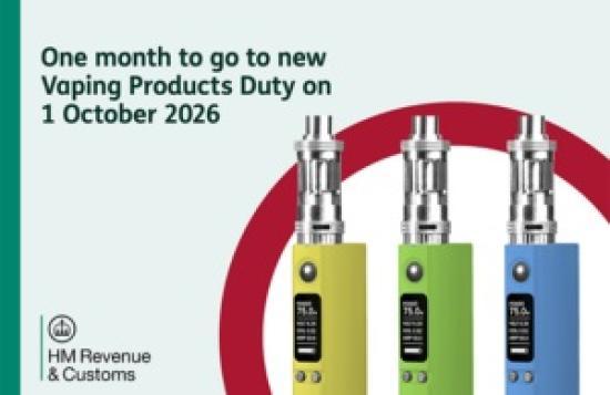 Photograph of One month until Vaping Products Duty and the Vaping Duty Stamps Scheme start