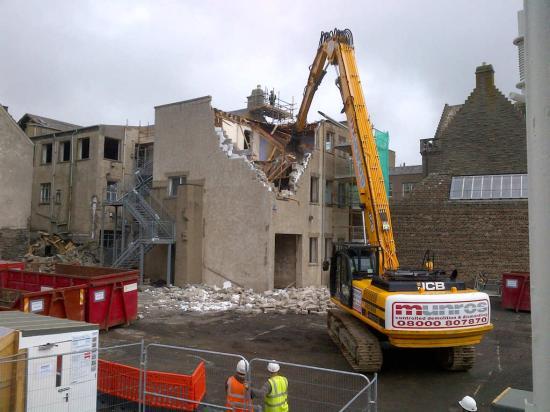 Photograph of Demolition gets under way at Wick Council offices