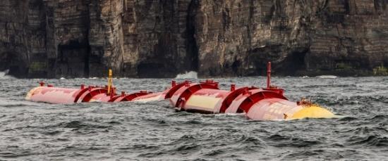 Photograph of Pelamis P2 wave machines reach 10,000 hours of grid connected operations