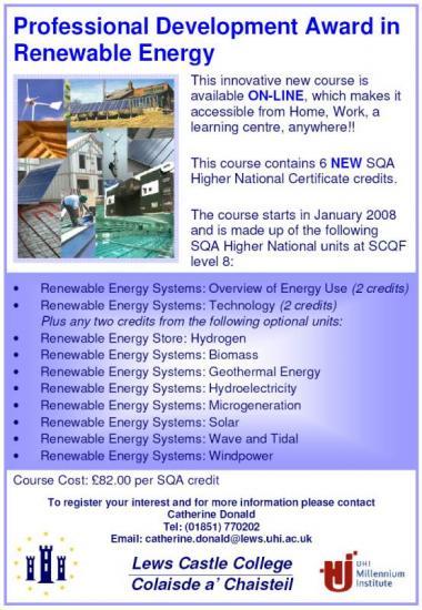 Photograph of Professional Development Award In Renewable Energy